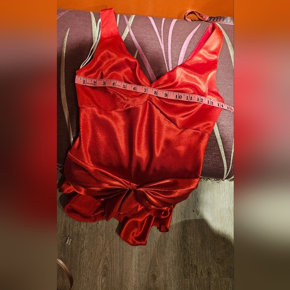 Women's Red satin dress. Ruffle Hemline. Size Xs - Picture 13 of 15